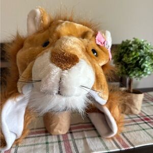 Cute Lion Plush Hat with Pink Bow